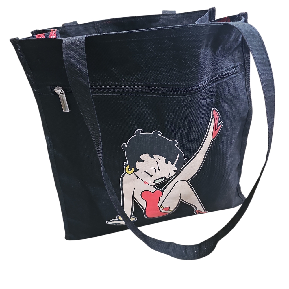 Black Tote Bag with Betty boop Cartoon Design